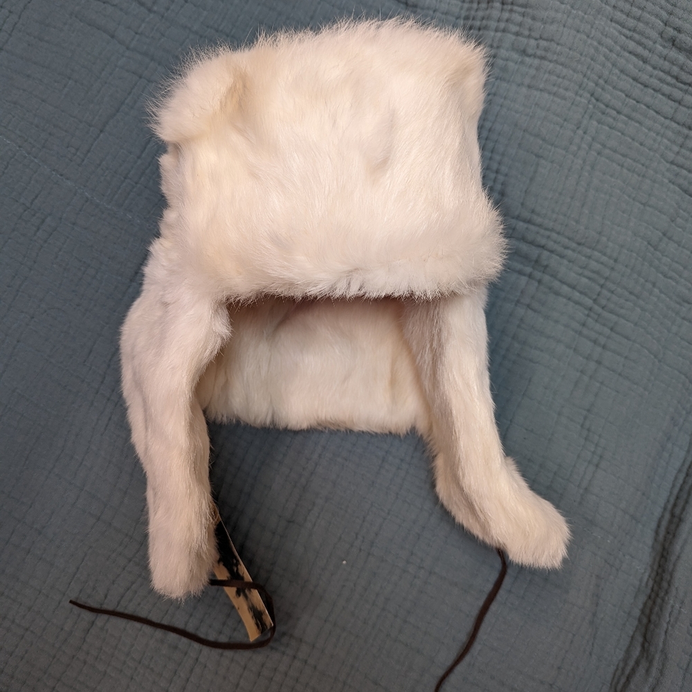 NWT White Rabbit Fur Trapper Hat XL